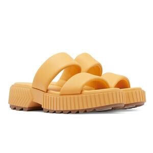 Sorel Ona Streetworks Platform Slide Sandal Sz 9.5 Yellow Leather Cushioned New